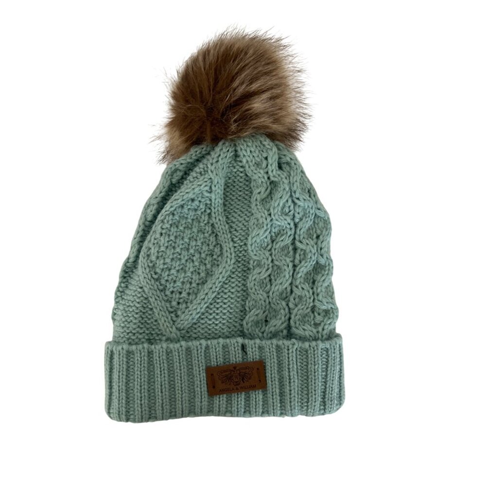 Angela & William Mint Green Cable Knit Beanie